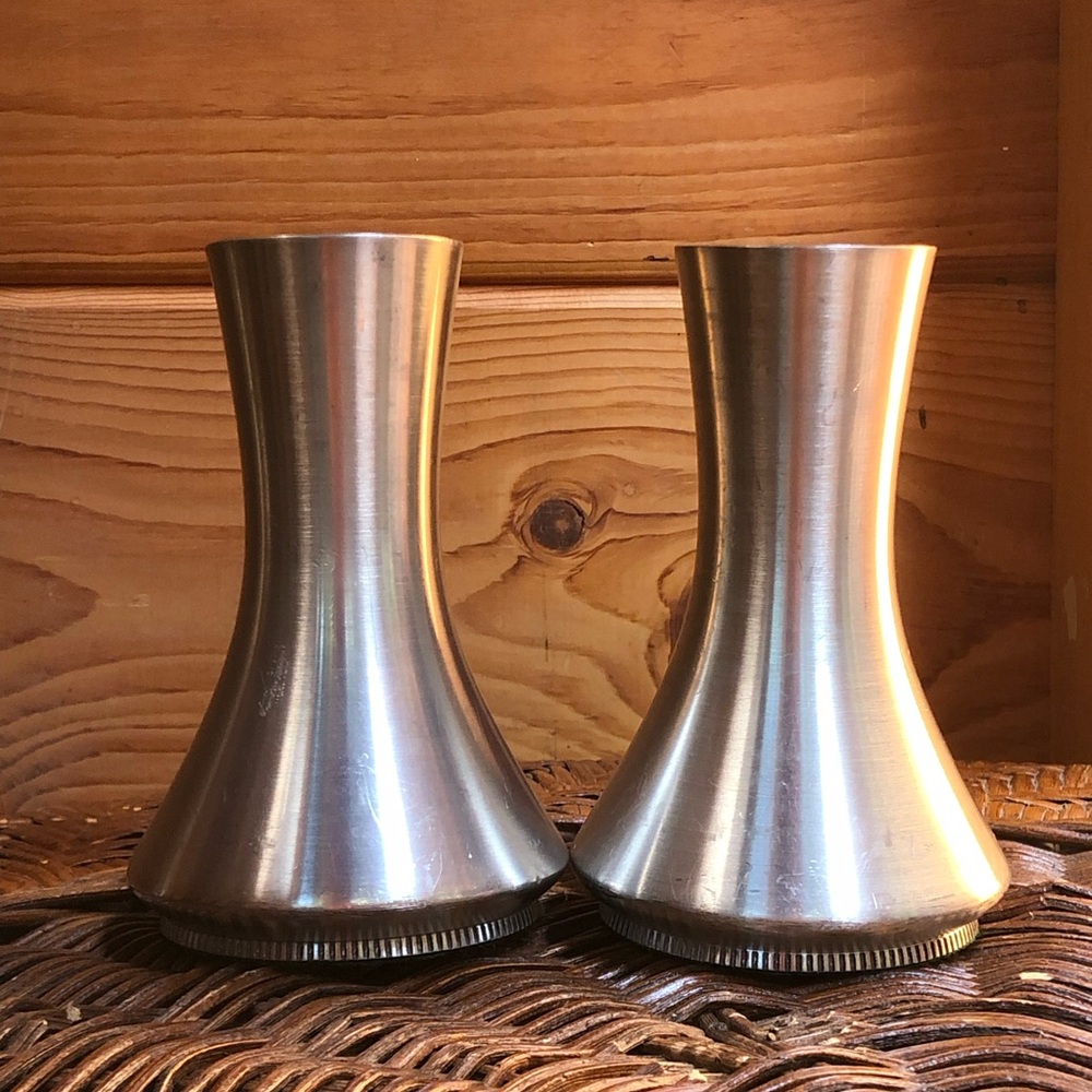 Vintage Pair Aksel Holmsen Norway MCM Pewter Candlesticks Danish Modern 5”